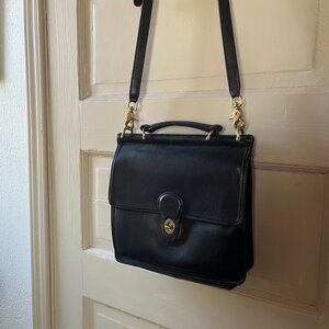 VTG Coach Willis Bag | Black Satchel with Turn Lock, Handle & Shoulder Strap